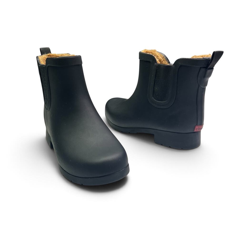Chooka Rain Boot 7 Black Matte Faux Fur Lined Delridge Chelsea Waterproof Bootie